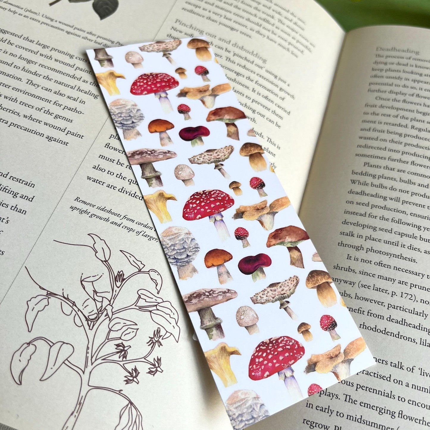 Mushroom Print Bookmark | Double Sided Fungi Gift